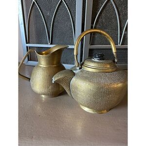 Vintage brass teapot and pitcher
